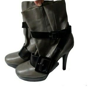 BACIO 61 Heeled Booties 7.5M Taupe Black Strappy